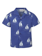 Camicia Sailing Boats per bambino Mini Rodini blu con colletto alla cubana - Rubino Kids
