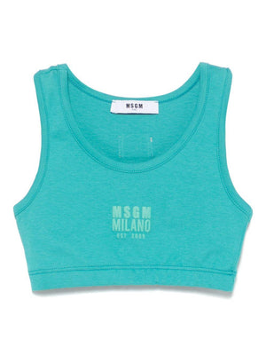 Canotta con stampa per bambina MSGM Kids azzurro con girocollo