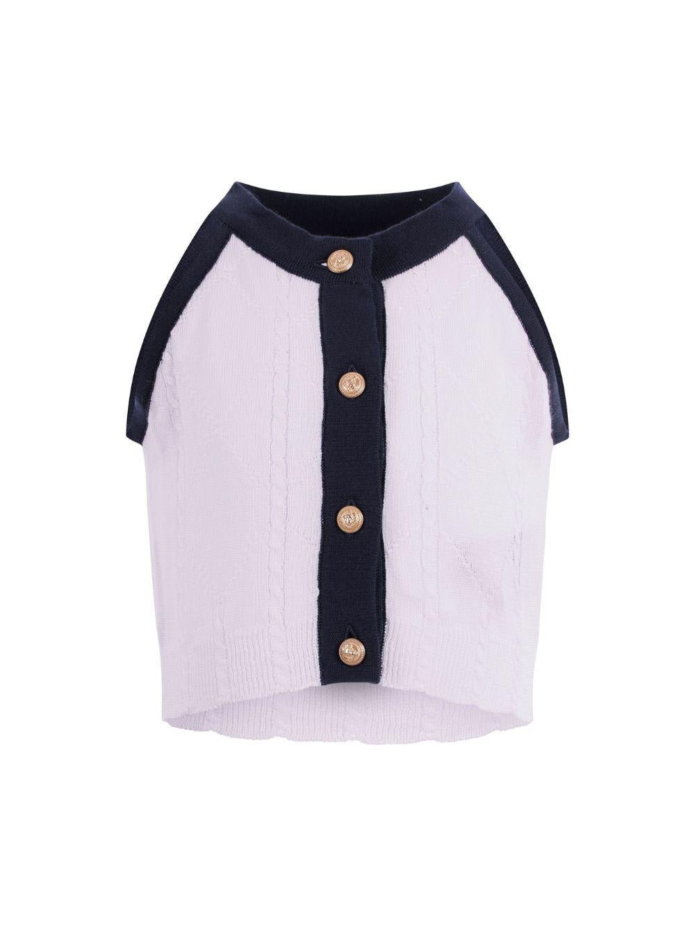 Canotta per bambina Balmain Kids bianca e nera con dettagli bottoni dorati - Rubino Kids