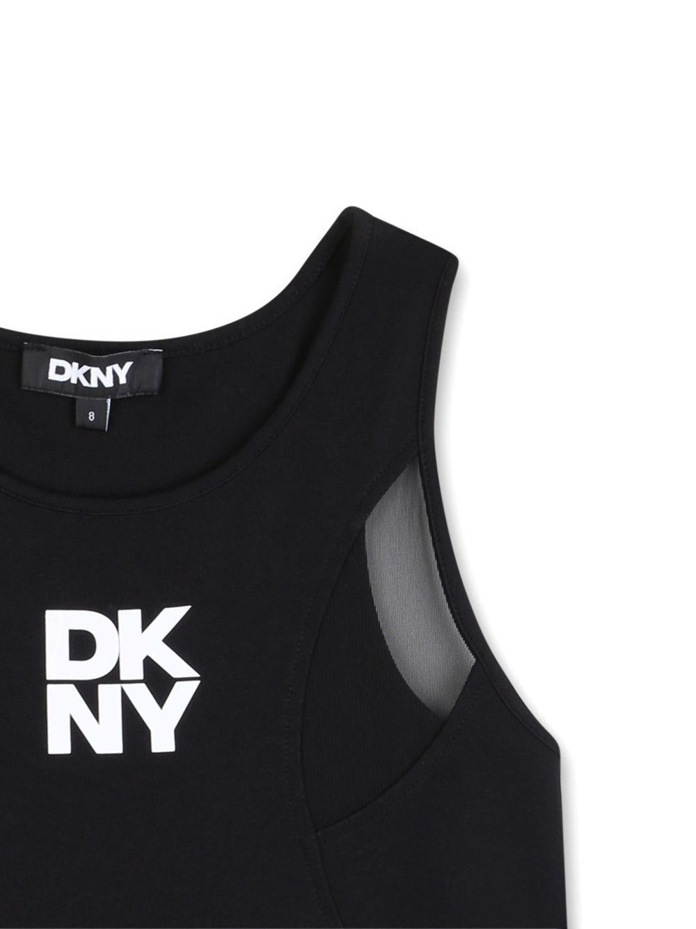 Canotta per bambina Dkny Kids nero con inserti in rete - Rubino Kids