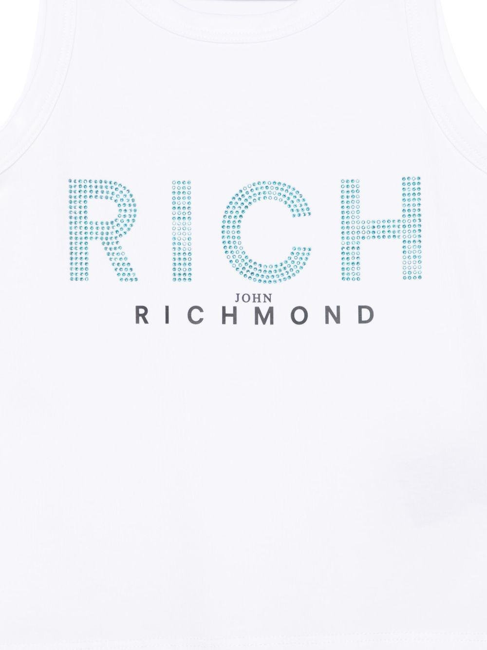 Canotta per bambina John Richmond Junior bianco con logo in strass - Rubino Kids