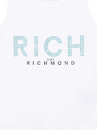 Canotta per bambina John Richmond Junior bianco con logo in strass - Rubino Kids