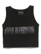 Canotta per bambina John Richmond Junior nero con logo con strass - Rubino Kids