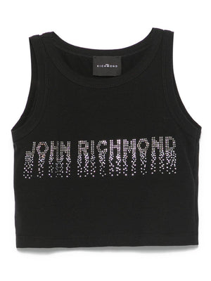 Canotta per bambina John Richmond Junior nero con logo con strass