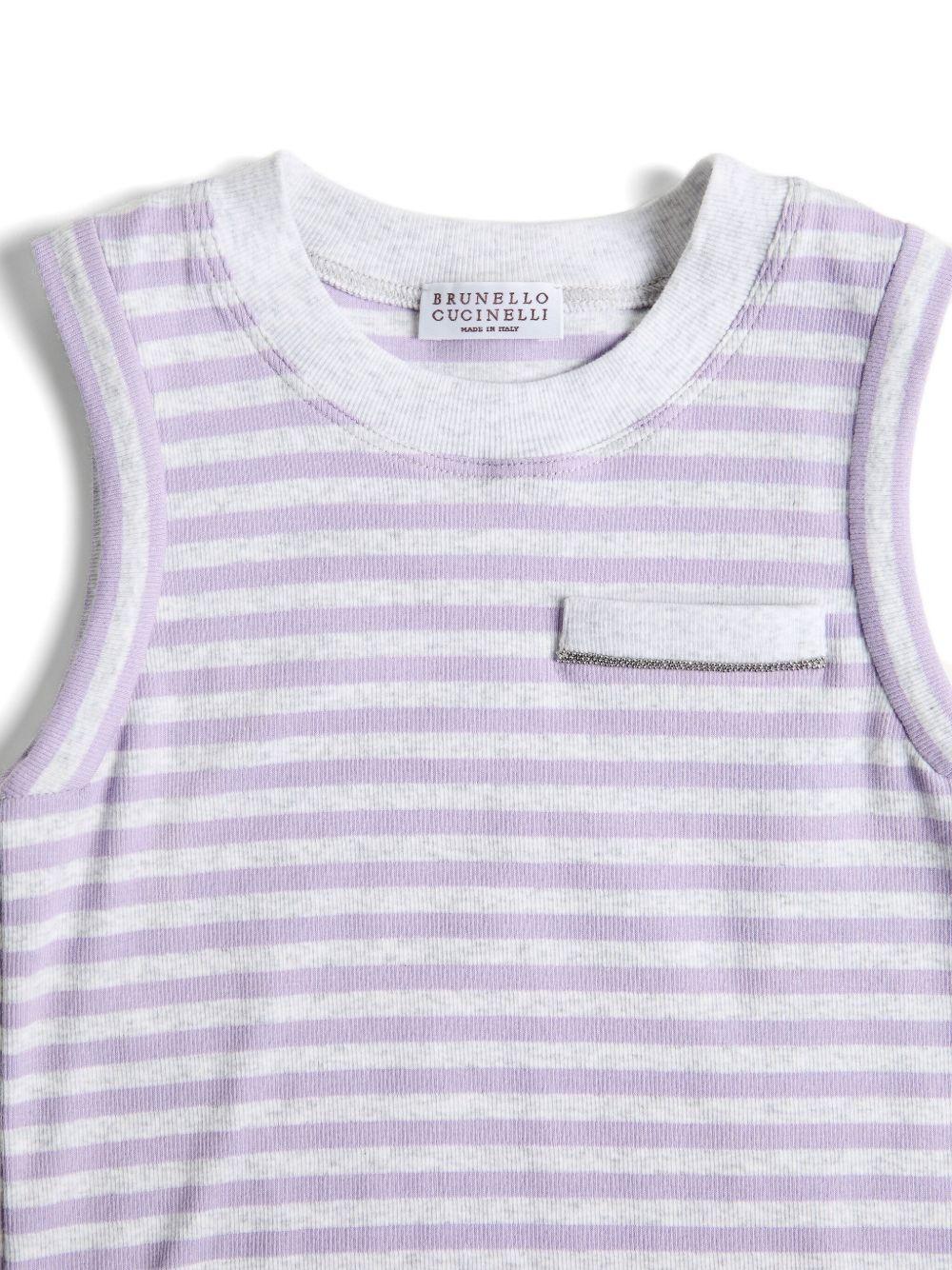 Canotta per bambino Brunello Cucinelli Kids lilla con stampa a righe e design a coste - Rubino Kids