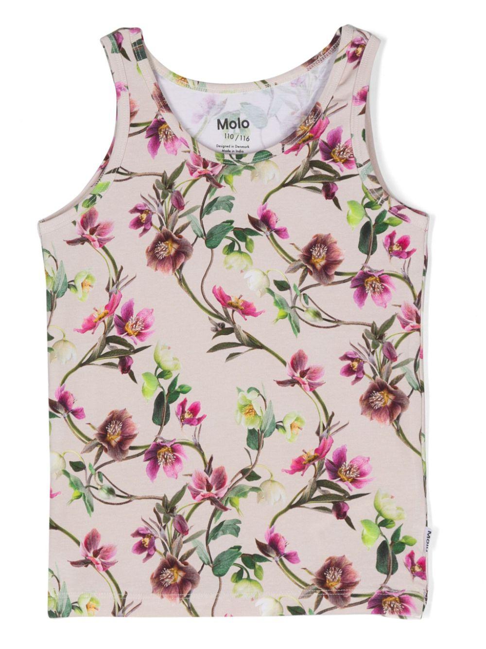 Canottiere per bambina Molo rosa e beige con stampa floreale (set di due) - Rubino Kids