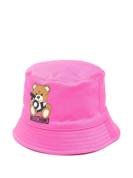 Moschino Kids fuchsia flat-crowned Teddy Bear print bucket hat for