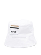 Cappello da pescatore per bambino Boss Kidswear bianco con toppa logo - Rubino Kids