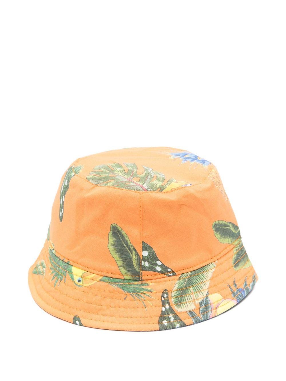Cappello da pescatore per neonato Roberto Cavalli Kids arancione con stampa tropicale - Rubino Kids