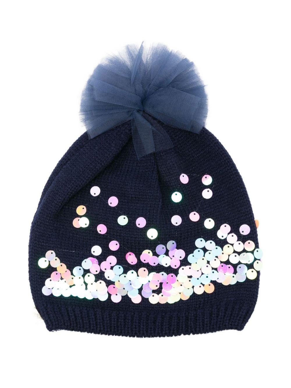 Cappello per bambina Billieblush blu con pompon in tulle decorato e con paillettes - Rubino Kids