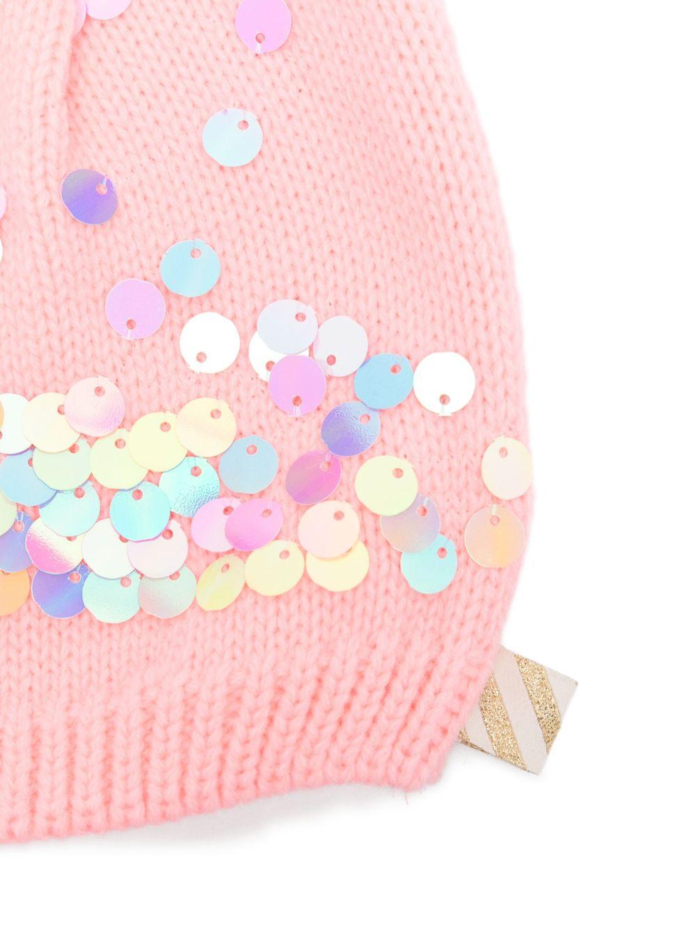 Cappello per bambina Billieblush rosa con pompon in tulle decorato e con paillettes - Rubino Kids