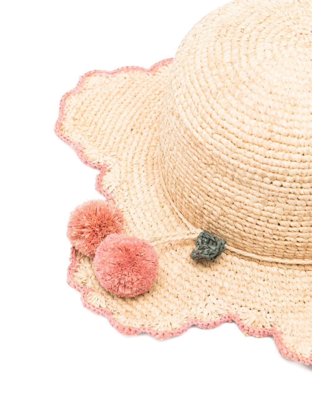 Cappello per bambina Bonpoint beige con pompon rosa - Rubino Kids