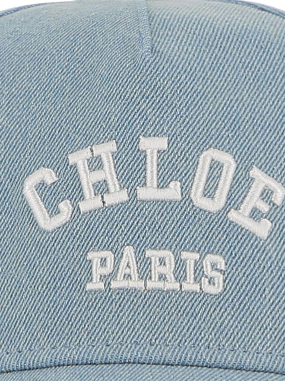 Cappello per bambina Chloé Kids in denim con ricamo logo - Rubino Kids