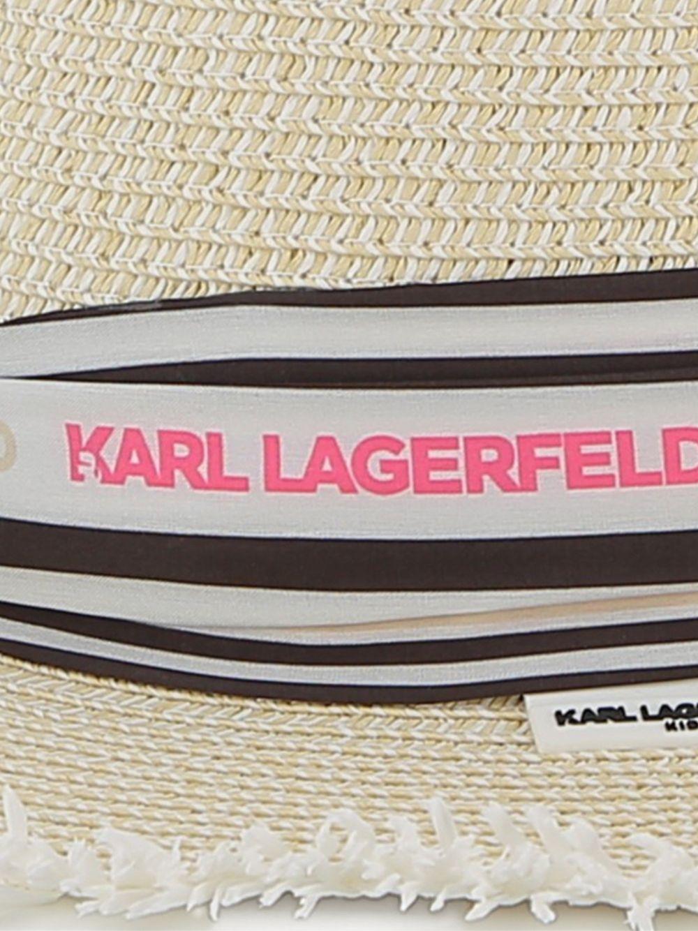 Cappello per bambina Karl Lagerfeld Kids bianco a righe sfilacciato - Rubino Kids