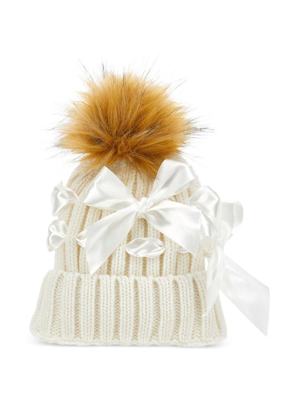Cappello per bambina Monnalisa beige con pompon - Rubino Kids