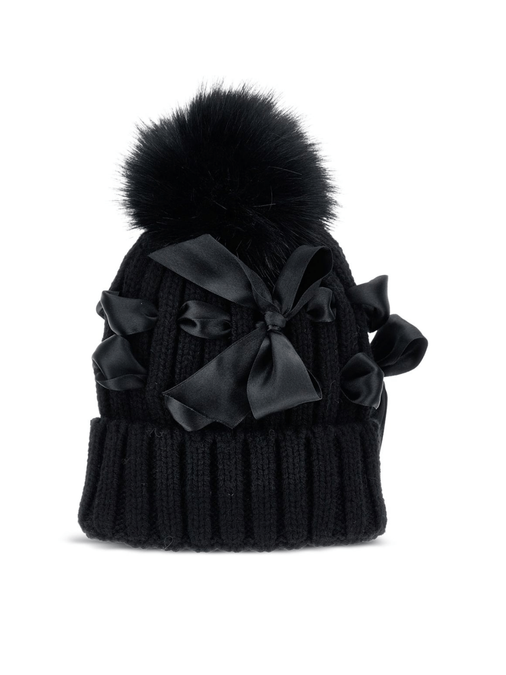Cappello per bambina Monnalisa nero con pompon - Rubino Kids