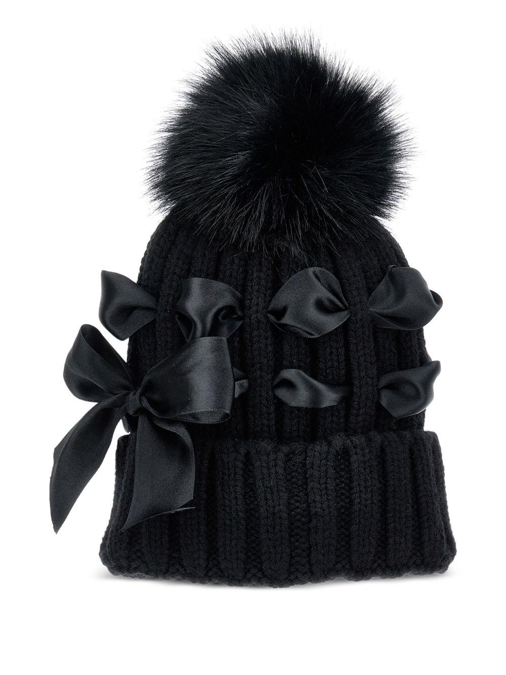 Cappello per bambina Monnalisa nero con pompon - Rubino Kids