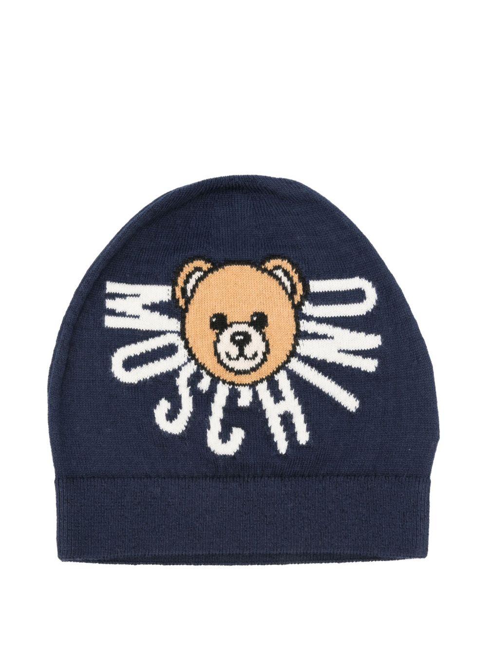Cappello per bambini Moschino Kids blu con logo ricamato - Rubino Kids