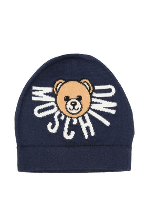 Cappello per bambini Moschino Kids blu con logo ricamato