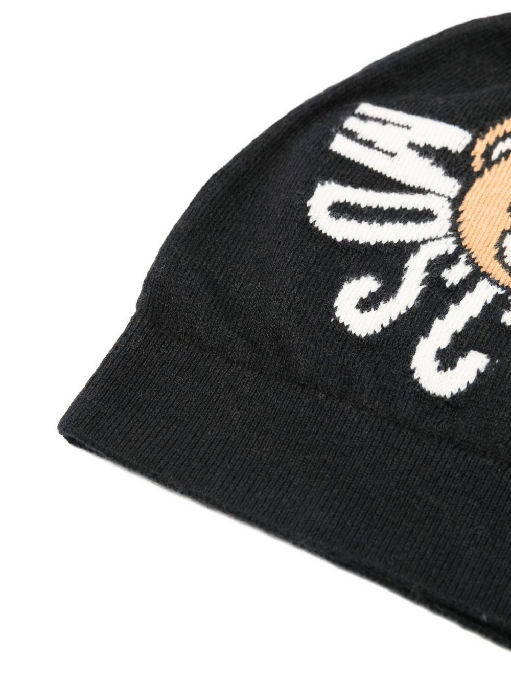 Cappello per bambini Moschino Kids nero con logo ricamato - Rubino Kids