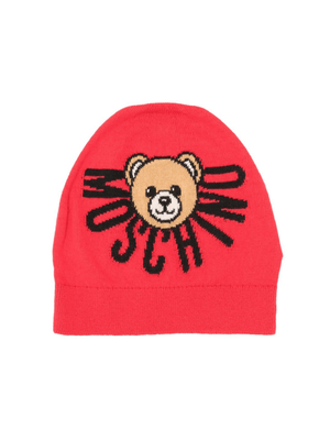 Cappello per bambini Moschino Kids rosso con logo ricamato