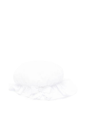La Stupenderia white linen baby hat with elastic band and flat crown