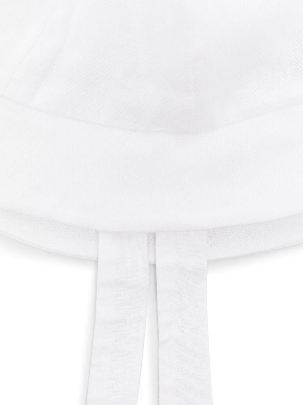 Cappello per neonata La Stupenderia bianco in lino con fascia regolabile sul collo - Rubino Kids