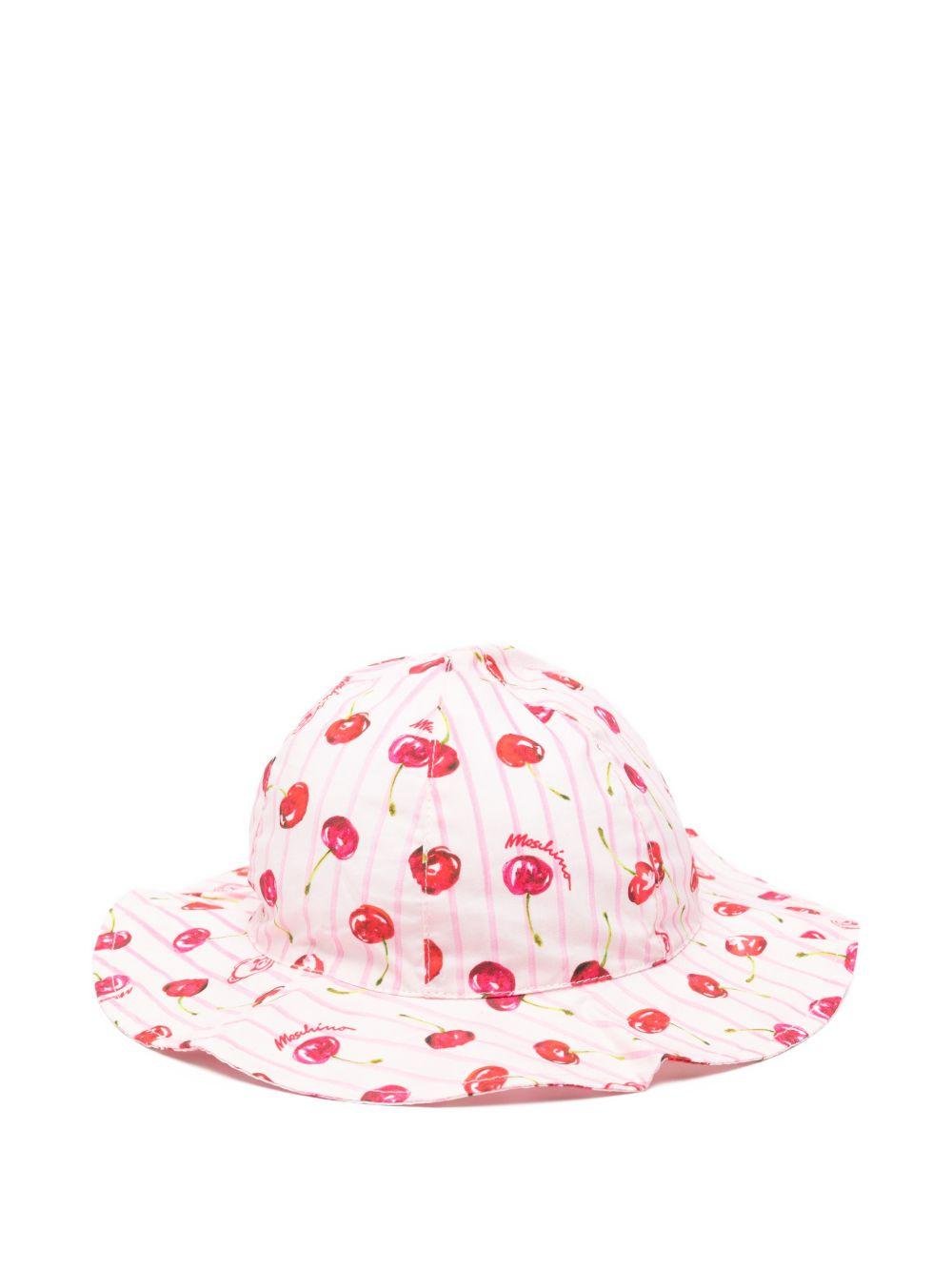 Cappello per neonata Moschino Kids bianco con stampa ciliegie all - over - Rubino Kids