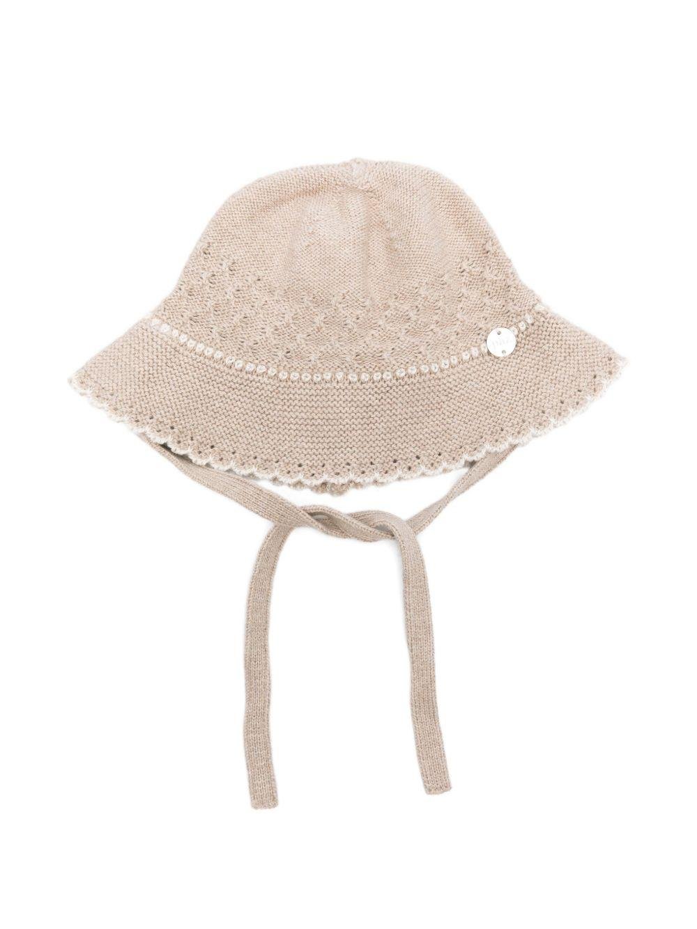Cappello per neonata Paz Rodrìguez beige con lavorazione in pizzo - Rubino Kids