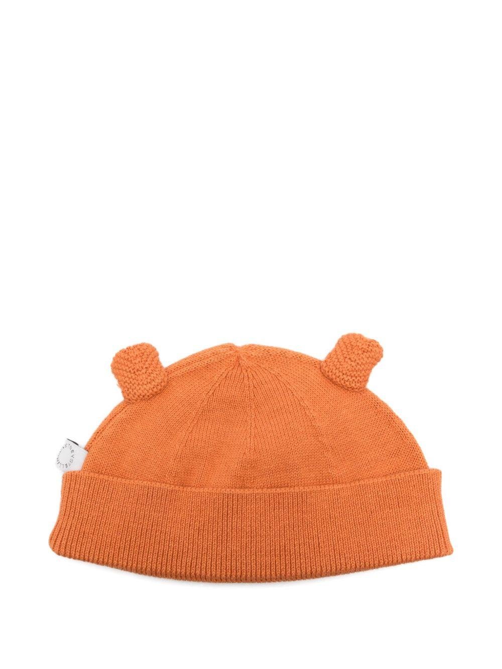 Cappello per neonati Stella McCartney Kids arancione lavorato a maglia con dettagli sulle orecchie - Rubino Kids