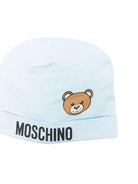 Cappello per neonato Moschino Kids azzurro con stampa logo e Teddy Bear - Rubino Kids