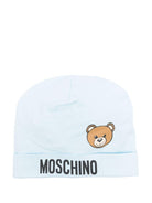 Cappello per neonato Moschino Kids azzurro con stampa logo e Teddy Bear - Rubino Kids