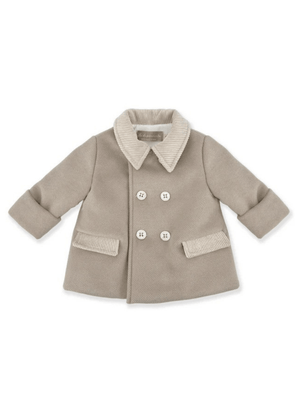 La Stupenderia beige double-breasted coat for newborns with classic collar