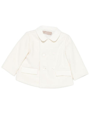 La Stupenderia white double-breasted coat for newborns with classic collar