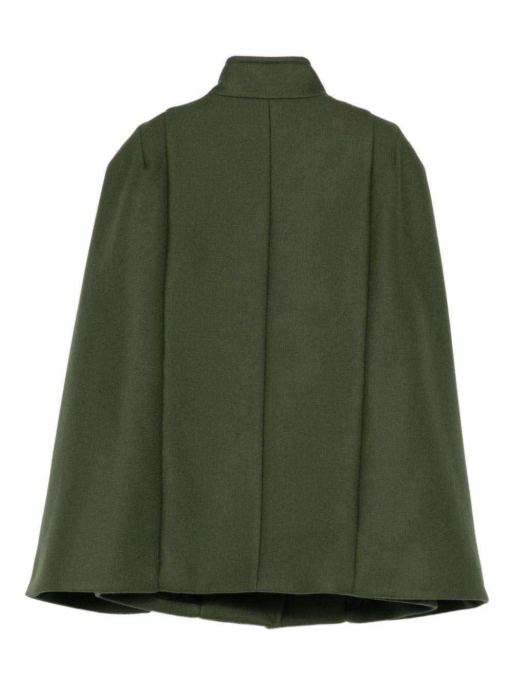 Balmain Kids Green High-Neck Cape Coat for Girls | BALMAIN KIDS