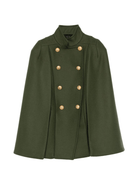 Cappotto a mantella per bambina Balmain Kids verde con collo alto - Rubino Kids