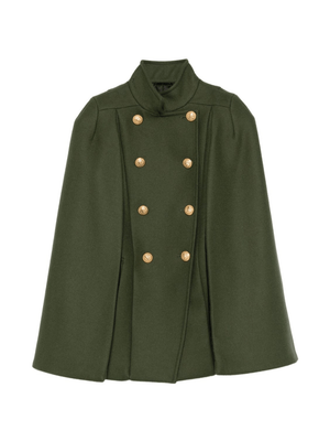 Cappotto a mantella per bambina Balmain Kids verde con collo alto