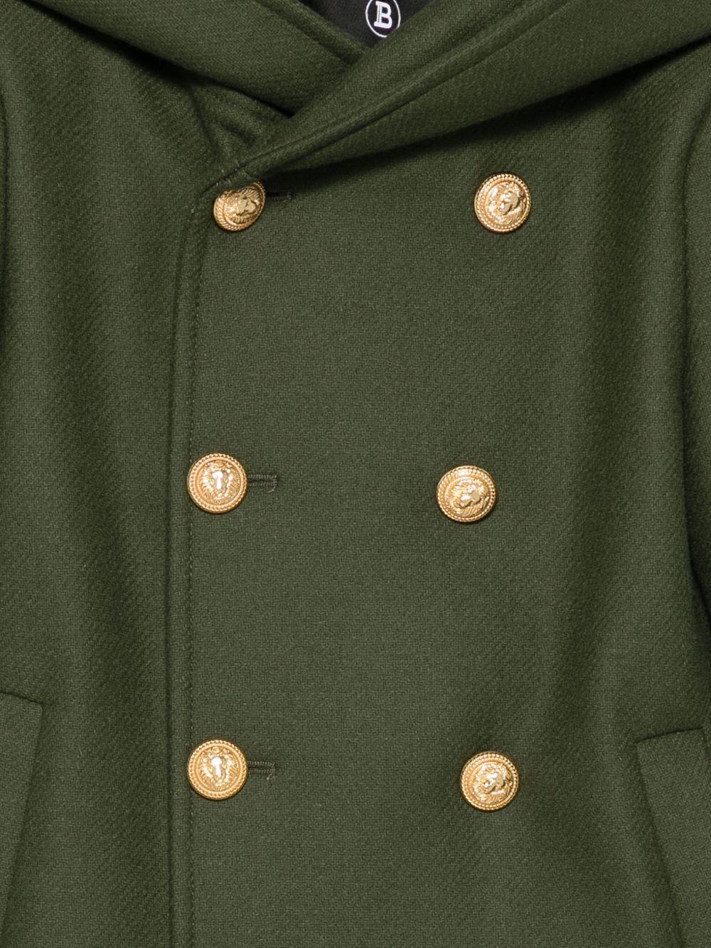Cappotto doppiopetto per bambina Balmain Kids verde con cappuccio - Rubino Kids