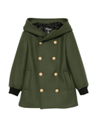 Cappotto doppiopetto per bambina Balmain Kids verde con cappuccio - Rubino Kids