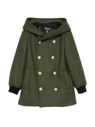 Cappotto doppiopetto per bambina Balmain Kids verde con cappuccio - Rubino Kids