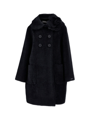 Cappotto doppiopetto per bambina Monnalisa nero con decorazione a fiore