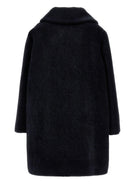 Cappotto doppiopetto per bambina Monnalisa nero con decorazione a fiore - Rubino Kids