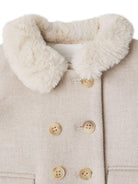Cappotto doppiopetto per neonata Bonpoint Moka beige con colletto in pelliccia sintetica - Rubino Kids
