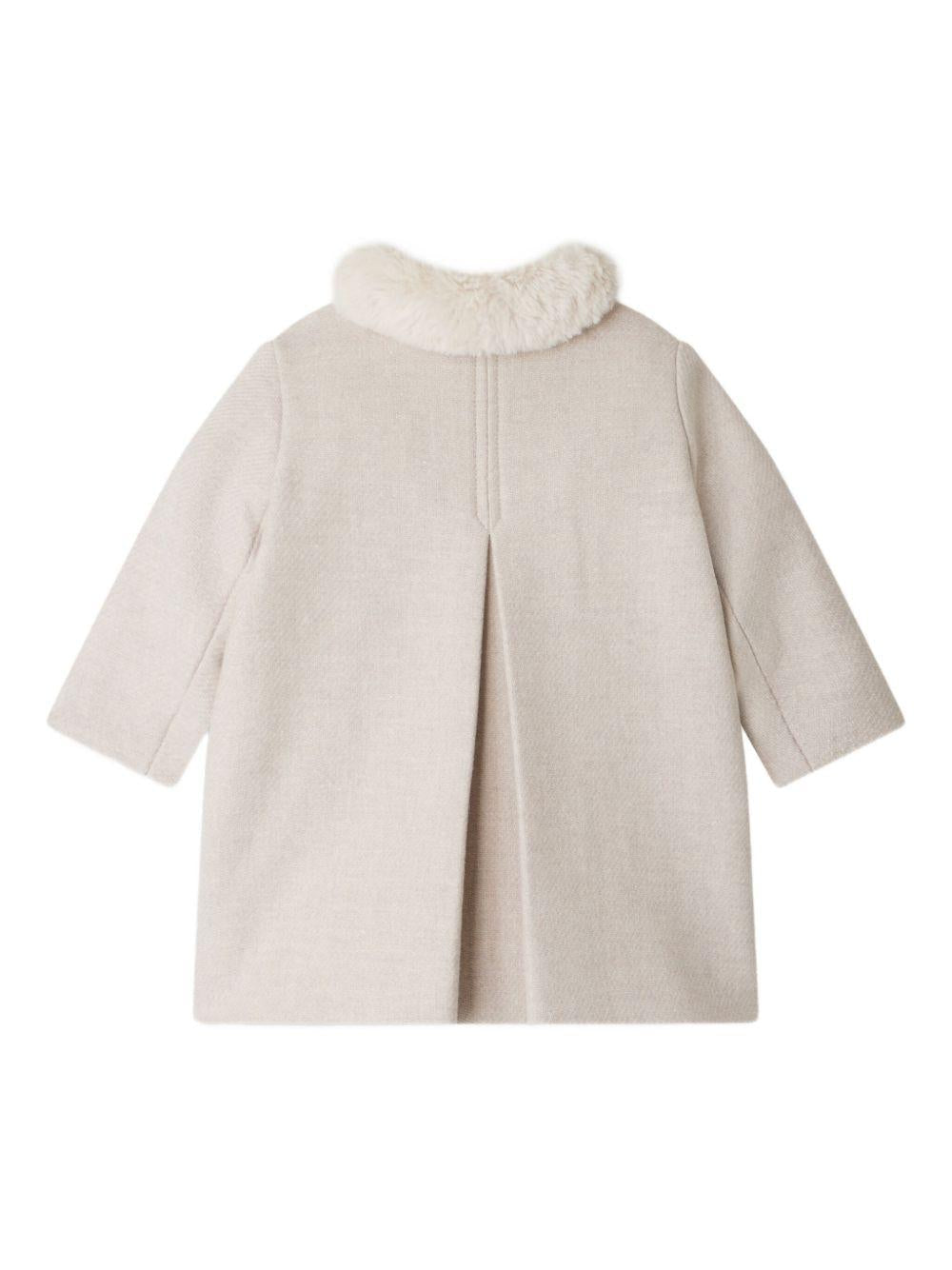 Cappotto doppiopetto per neonata Bonpoint Moka beige con colletto in pelliccia sintetica - Rubino Kids