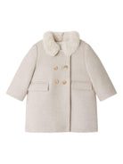 Cappotto doppiopetto per neonata Bonpoint Moka beige con colletto in pelliccia sintetica - Rubino Kids