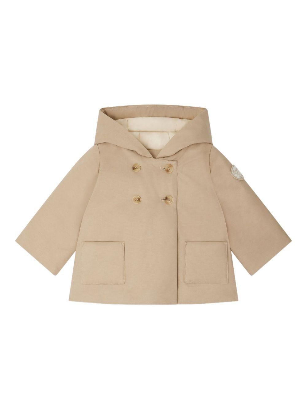Cappotto doppiopetto per neonato Bonpoint Misha beige con cappuccio - Rubino Kids