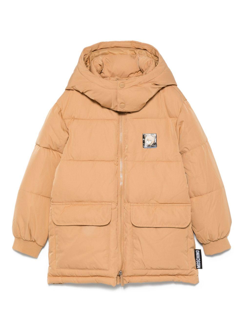 Cappotto imbottito per bambino Moschino Kids beige con logo - Rubino Kids