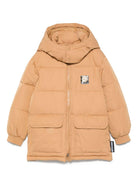 Cappotto imbottito per bambino Moschino Kids beige con logo - Rubino Kids