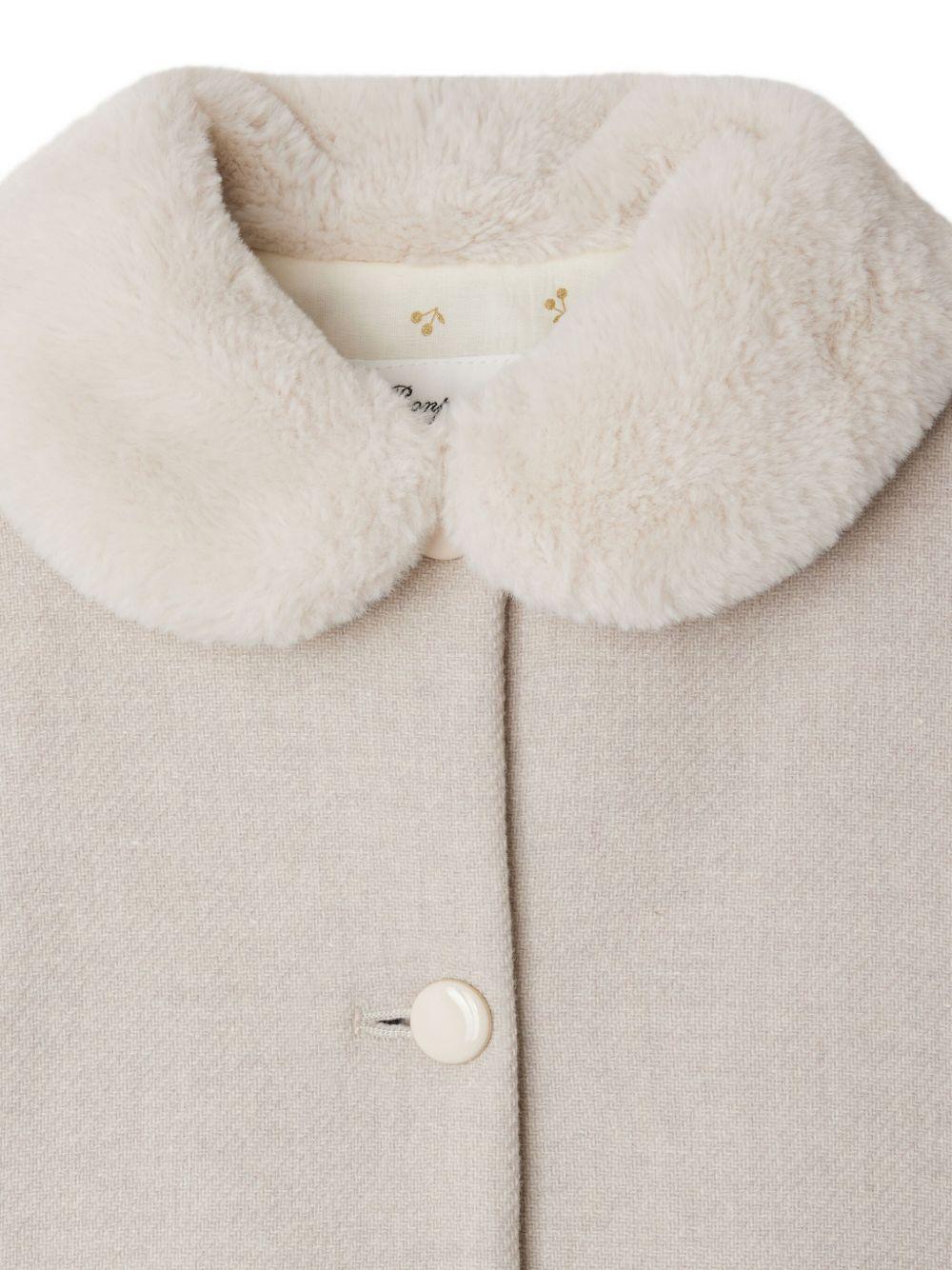 Cappotto per bambina Bonpoint beige con collo in finta pelliccia - Rubino Kids