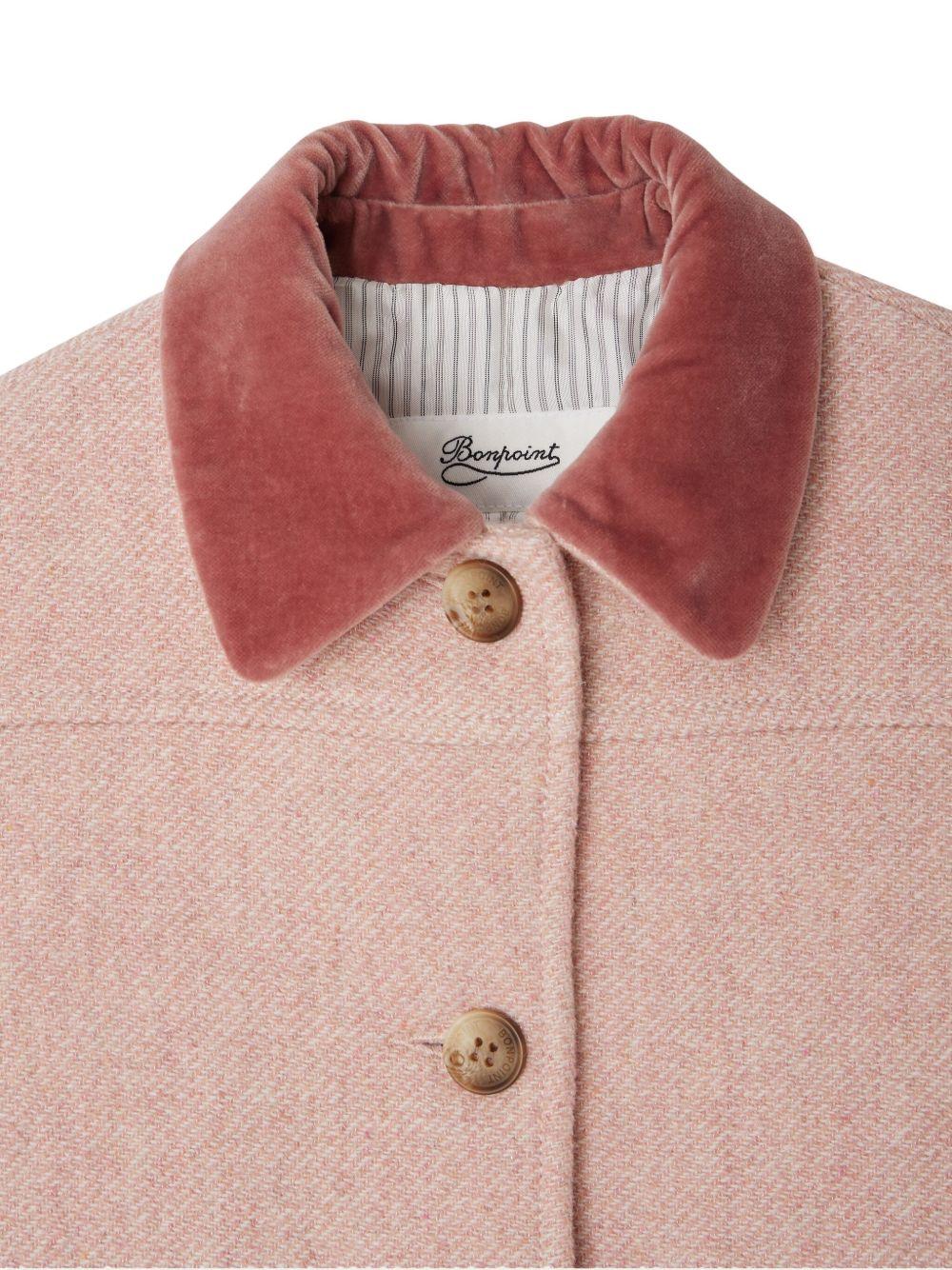 Cappotto per bambina Bonpoint rosa con colletto in velluto - Rubino Kids